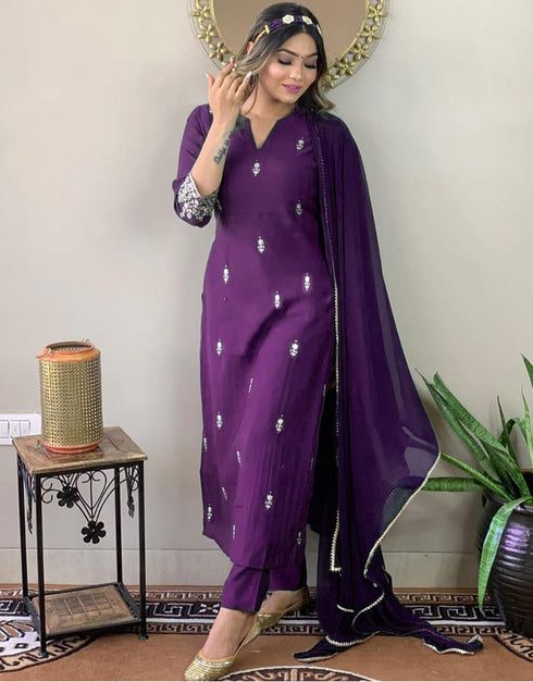 fashionable purple rayon slub trendy designer heavy viscose readymade suit collection with purple rayon slub rt8846-184454 Back View